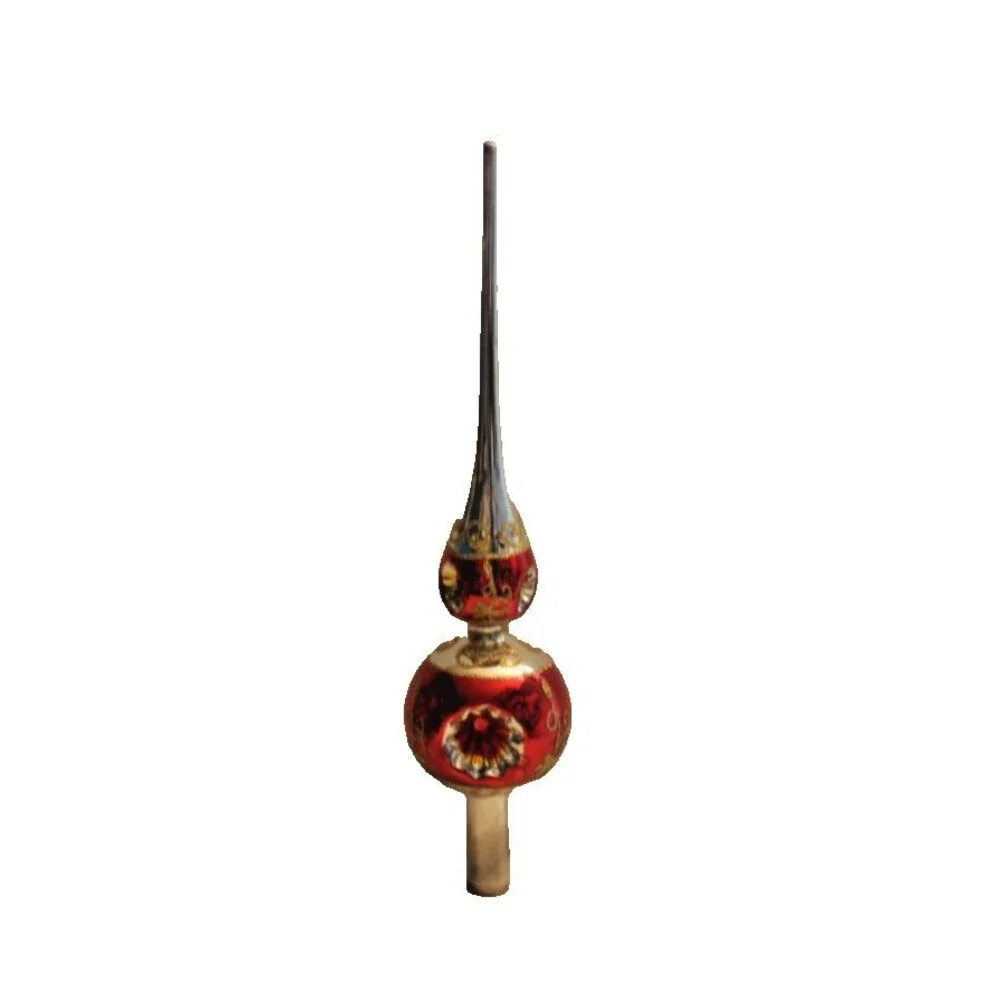 2010 Enchanted Forest 14 In Glass Christmas Tree Topper Red, Gold, Glitter